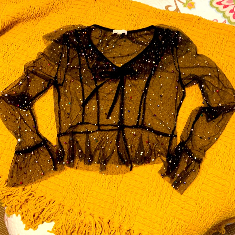 Honey Punch black, sheer, top. Large.